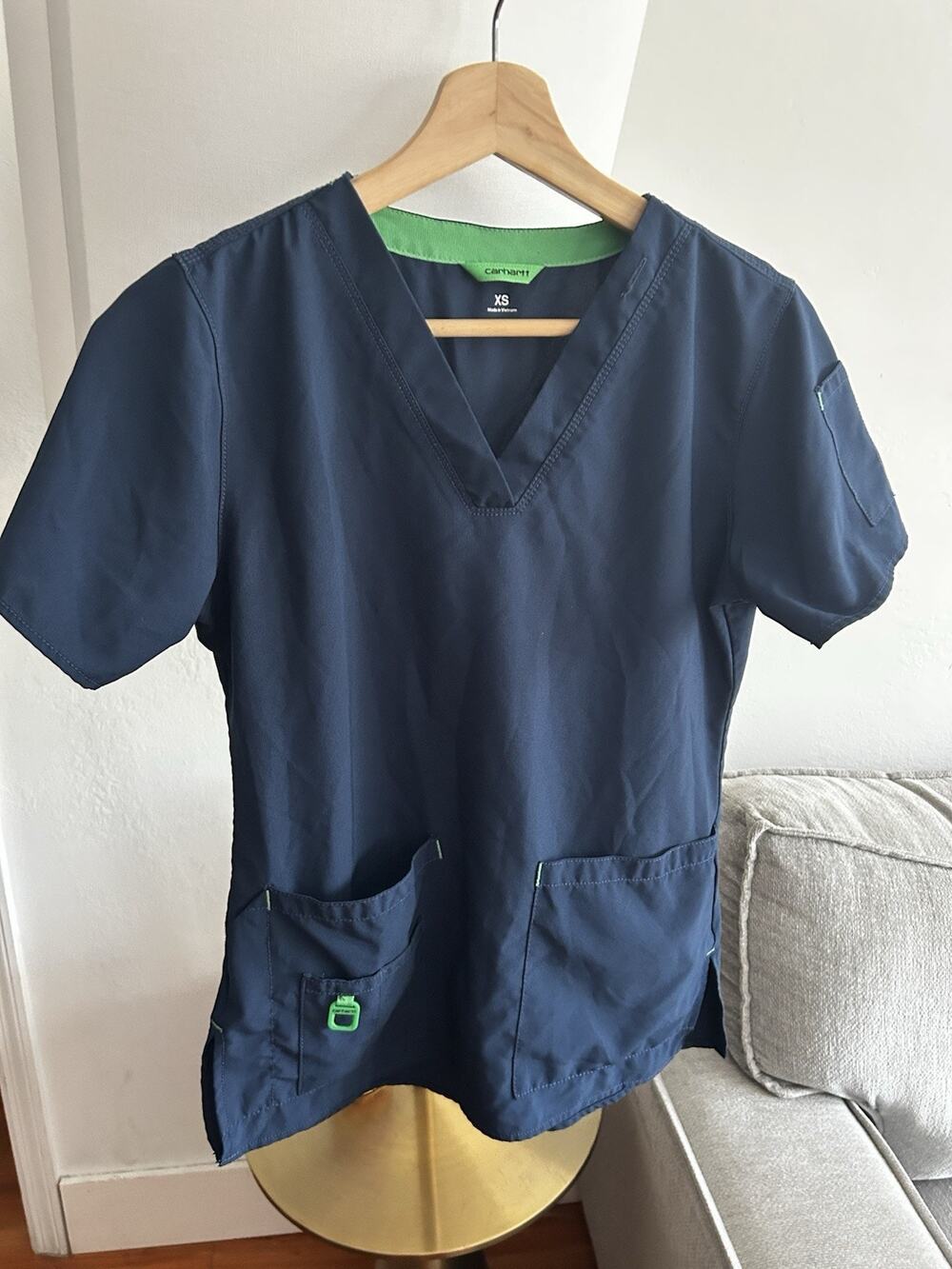 Carhartt Shirt Womens XS Short Sleeve Scrubs Lightweight V Neck Workwear Blue